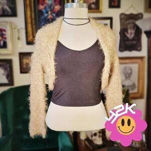 Vintage Y2K Gabriel Los Angeles Cream Fuzzy Bolero Shrug Cropped Soft Cozy S